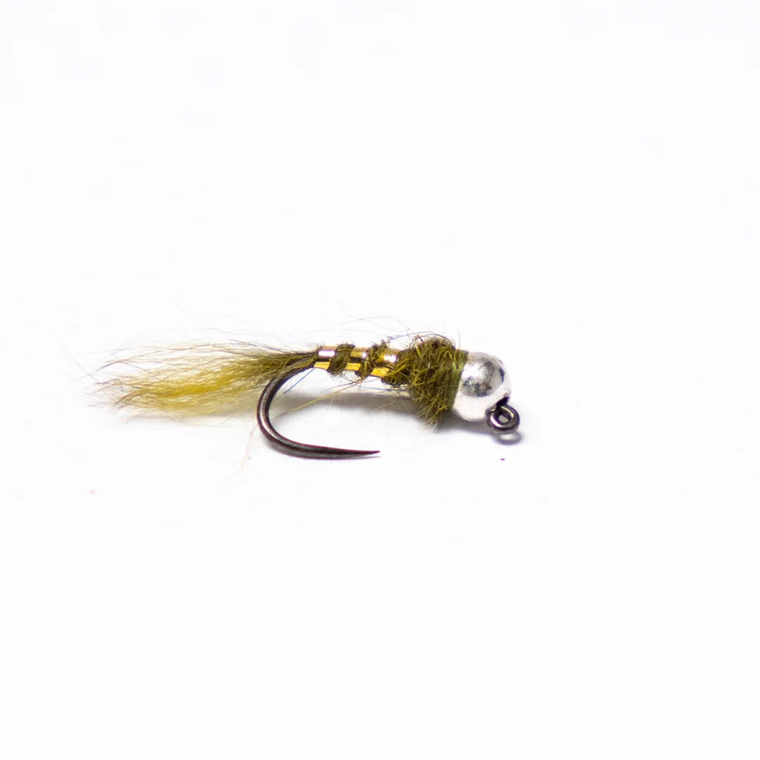 Silver Tungsten Jig olive hare's ear barbless nymph