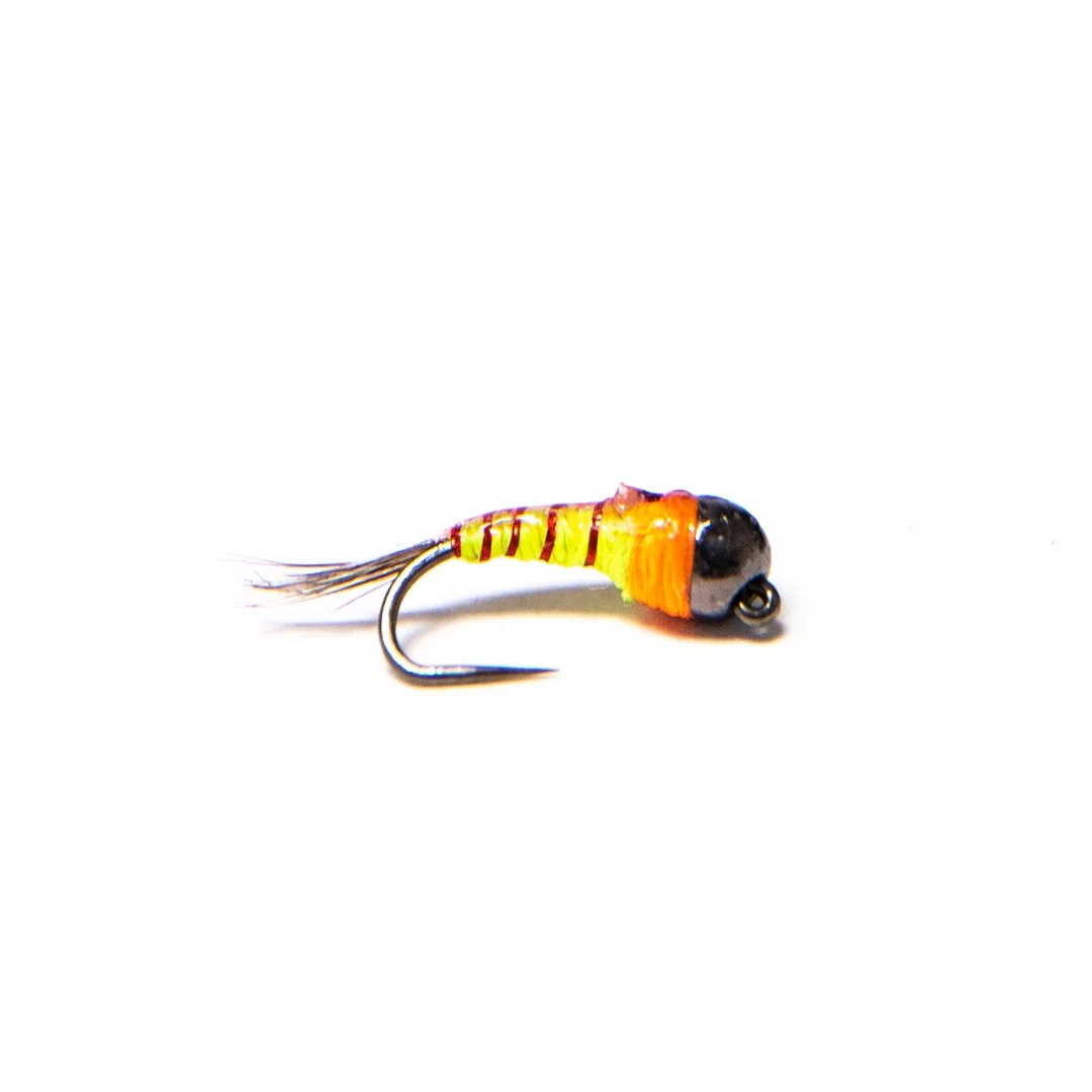 black tungsten yellow orange perdigon nymph